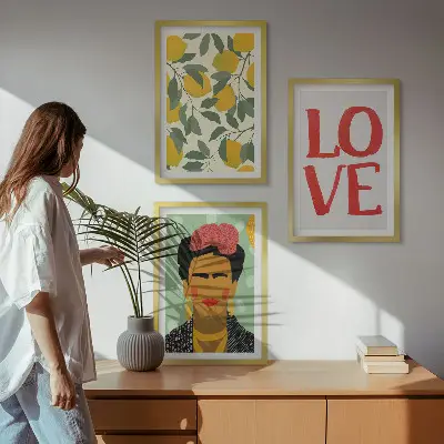 Composição de quadros moderna retrato de Frida com limões