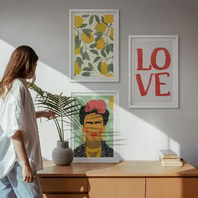 Composição de quadros moderna retrato de Frida com limões