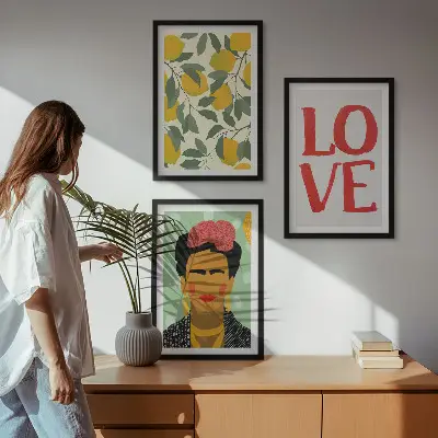 Composição de quadros moderna retrato de Frida com limões