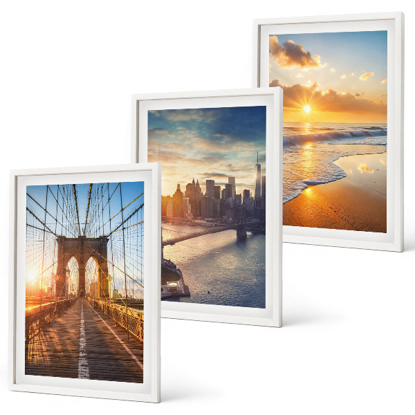 Conjunto de quadros para sala de estar Pontes, pôr do sol, cidade