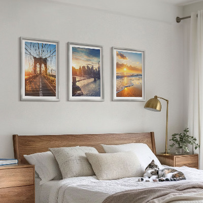 Conjunto de quadros para sala de estar Pontes, pôr do sol, cidade