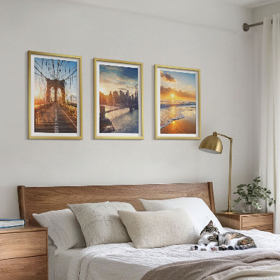 Conjunto de quadros para sala de estar Pontes, pôr do sol, cidade