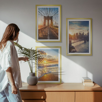Conjunto de quadros para sala de estar Pontes, pôr do sol, cidade