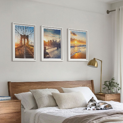 Conjunto de quadros para sala de estar Pontes, pôr do sol, cidade