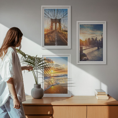 Conjunto de quadros para sala de estar Pontes, pôr do sol, cidade