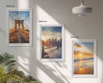 Conjunto de quadros para sala de estar Pontes, pôr do sol, cidade