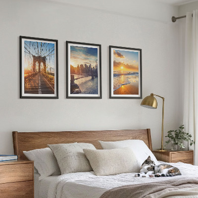 Conjunto de quadros para sala de estar Pontes, pôr do sol, cidade