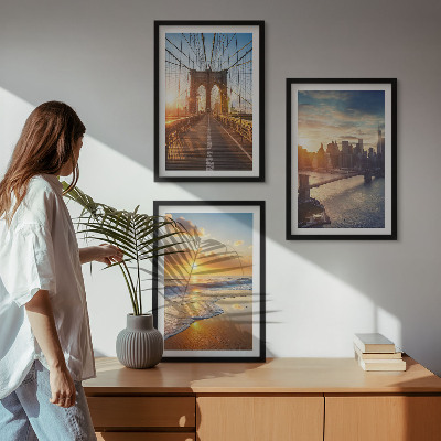 Conjunto de quadros para sala de estar Pontes, pôr do sol, cidade