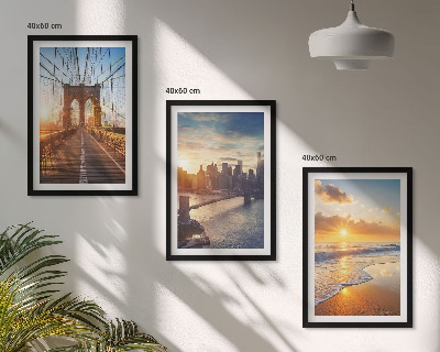 Conjunto de quadros para sala de estar Pontes, pôr do sol, cidade
