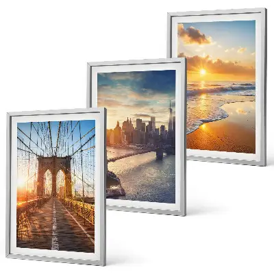 Conjunto de quadros para sala de estar com tema de pontes, pôr do sol e cidade