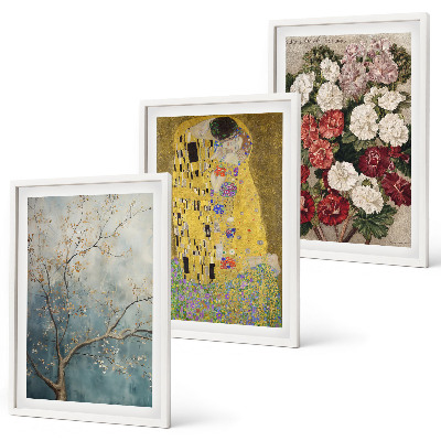 Conjunto de 3 quadros com moldura Flores da árvore, pintura de Klimt