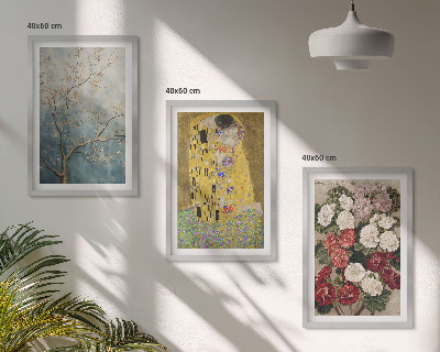 Conjunto de 3 quadros com moldura Flores da árvore, pintura de Klimt
