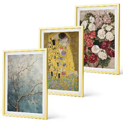 Conjunto de 3 quadros com moldura Flores da árvore, pintura de Klimt