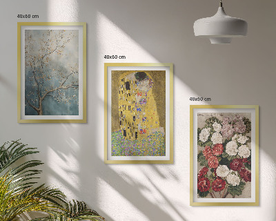 Conjunto de 3 quadros com moldura Flores da árvore, pintura de Klimt