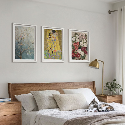 Conjunto de 3 quadros com moldura Flores da árvore, pintura de Klimt