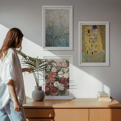Conjunto de 3 quadros com moldura Flores da árvore, pintura de Klimt