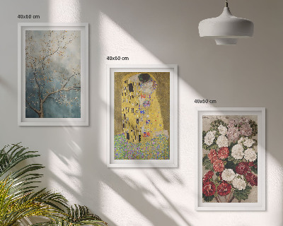 Conjunto de 3 quadros com moldura Flores da árvore, pintura de Klimt