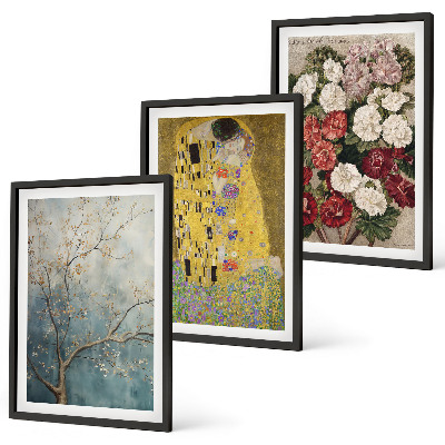 Conjunto de 3 quadros com moldura Flores da árvore, pintura de Klimt