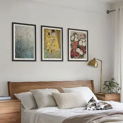 Conjunto de 3 quadros com pintura de flores de Klimt com moldura inclusa