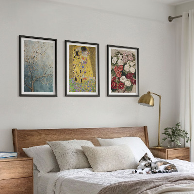 Conjunto de 3 quadros com moldura Flores da árvore, pintura de Klimt