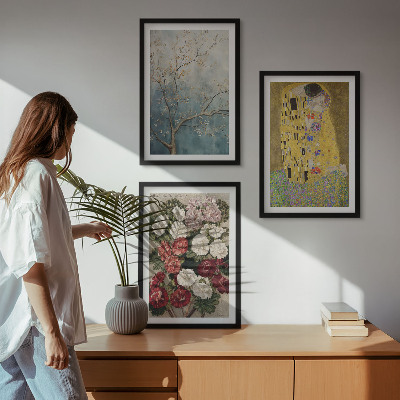 Conjunto de 3 quadros com moldura Flores da árvore, pintura de Klimt