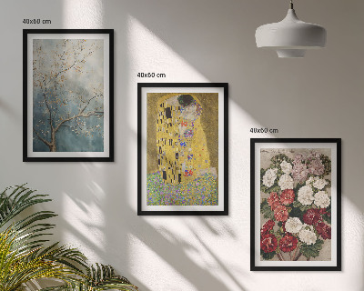 Conjunto de 3 quadros com moldura Flores da árvore, pintura de Klimt