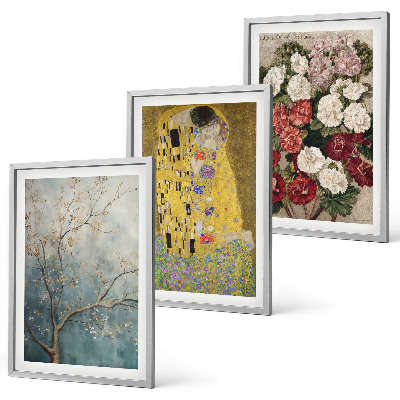 Conjunto de 3 quadros com moldura Flores da árvore, pintura de Klimt