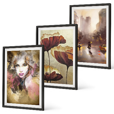 Composição de quadros moderna Retrato abstrato de uma mulher com flores e chuva.