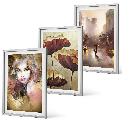 Composição de quadros moderna Retrato abstrato de uma mulher com flores e chuva.