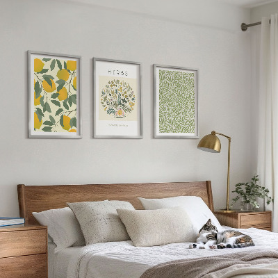 Conjunto de quadros para sala de estar Limões com ervas e folhas
