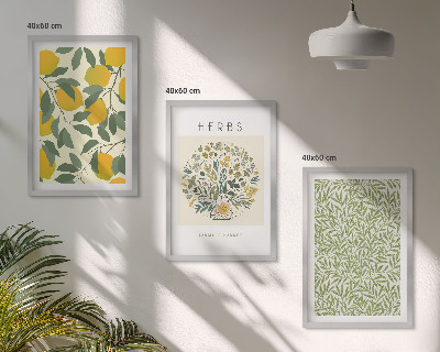 Conjunto de quadros para sala de estar Limões com ervas e folhas