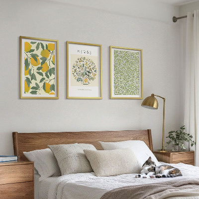 Conjunto de quadros para sala de estar Limões com ervas e folhas