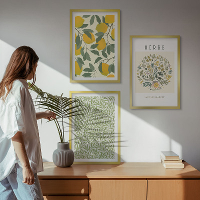 Conjunto de quadros para sala de estar Limões com ervas e folhas