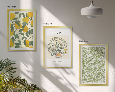 Conjunto de quadros para sala de estar Limões com ervas e folhas