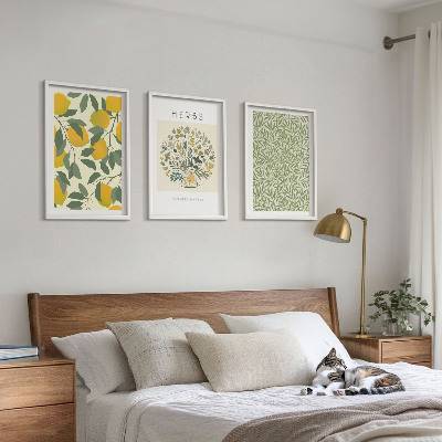 Conjunto de quadros para sala de estar Limões com ervas e folhas