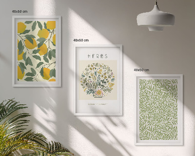 Conjunto de quadros para sala de estar Limões com ervas e folhas