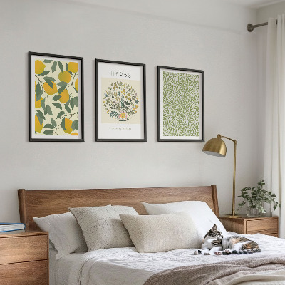 Conjunto de quadros para sala de estar Limões com ervas e folhas