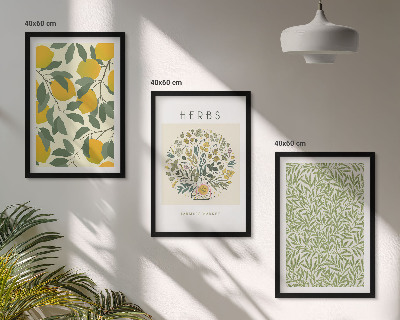 Conjunto de quadros para sala de estar Limões com ervas e folhas