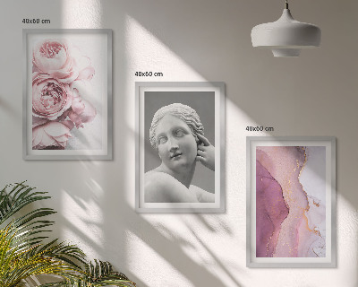 Conjunto de 3 quadros com moldura Escultura abstrata de mulher com peônias