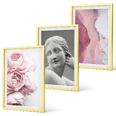 Conjunto de 3 quadros com moldura Escultura abstrata de mulher com peônias