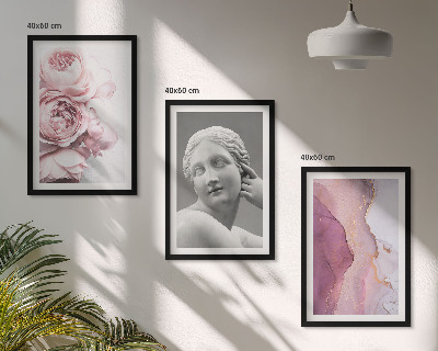 Conjunto de 3 quadros com moldura Escultura abstrata de mulher com peônias