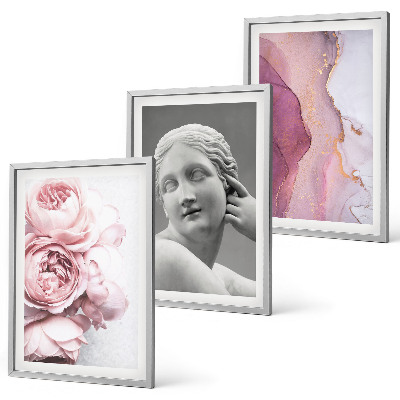 Conjunto de 3 quadros com moldura Escultura abstrata de mulher com peônias