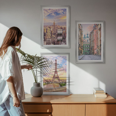 Conjunto de quadros para sala de estar Cidades Nova York crepúsculo parisiense