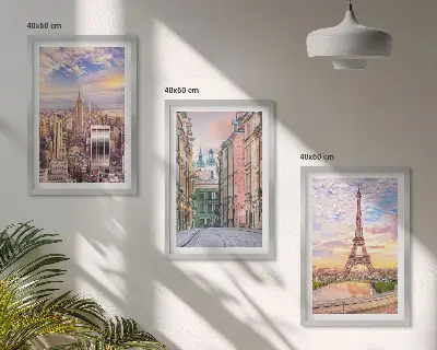 Conjunto de quadros para sala de estar temática de cidades Nova York e crepúsculo parisiense