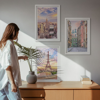 Conjunto de quadros para sala de estar Cidades Nova York crepúsculo parisiense
