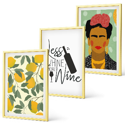 Conjunto de quadros para sala de estar Retrato de Frida com vinho de limão