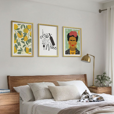 Conjunto de quadros para sala de estar Retrato de Frida com vinho de limão