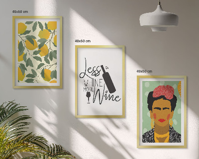 Conjunto de quadros para sala de estar Retrato de Frida com vinho de limão