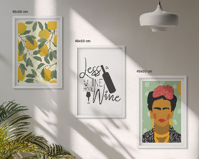 Conjunto de quadros para sala de estar Retrato de Frida com vinho de limão