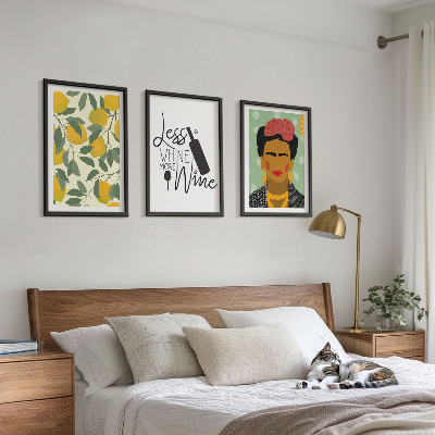 Conjunto de quadros para sala de estar Retrato de Frida com vinho de limão